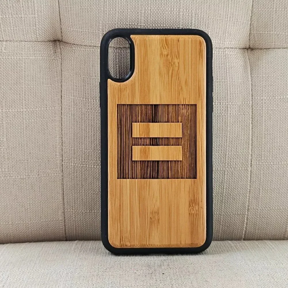 Real Wood Phone Case Tan Bamboo Back Case for iPhone X EQUALITY SIGN Graved